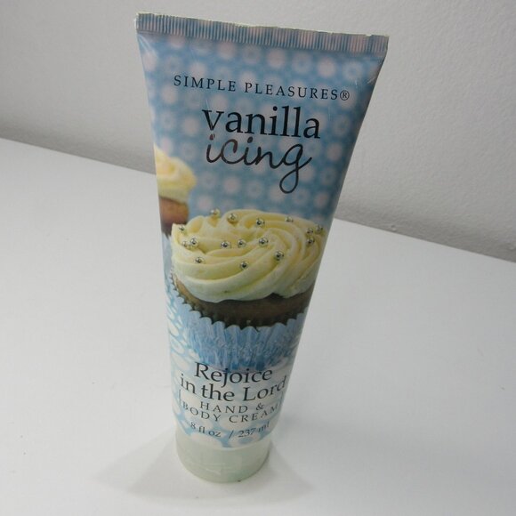 Simple Pleasures Vanilla Icing Rejoice in the Lord Hand and Body Cream 8oz 237ml - Picture 1 of 3